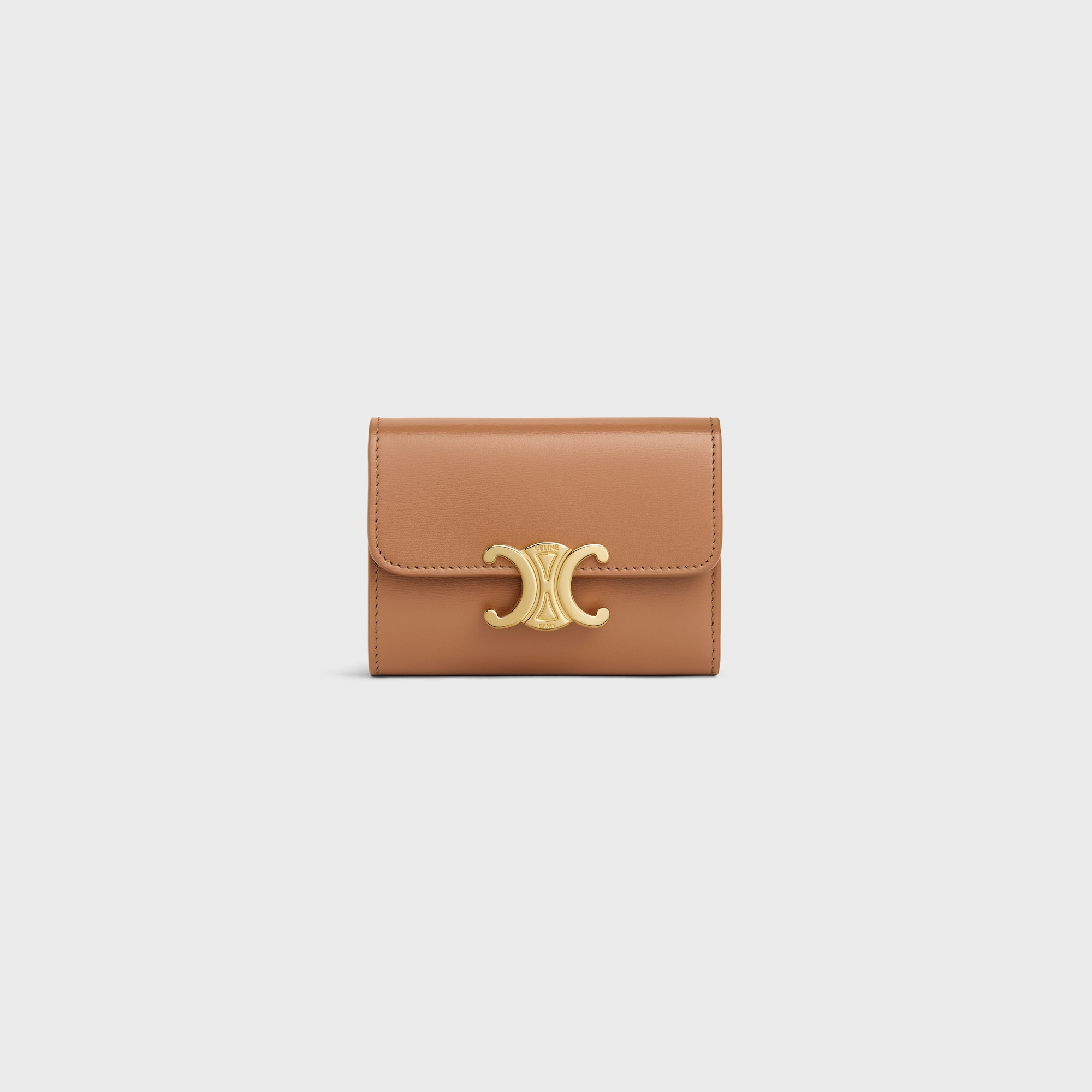 COMPACT WALLET WITH COIN TRIOMPHE IN SHINY CALFSKIN BRONZE - Image 1